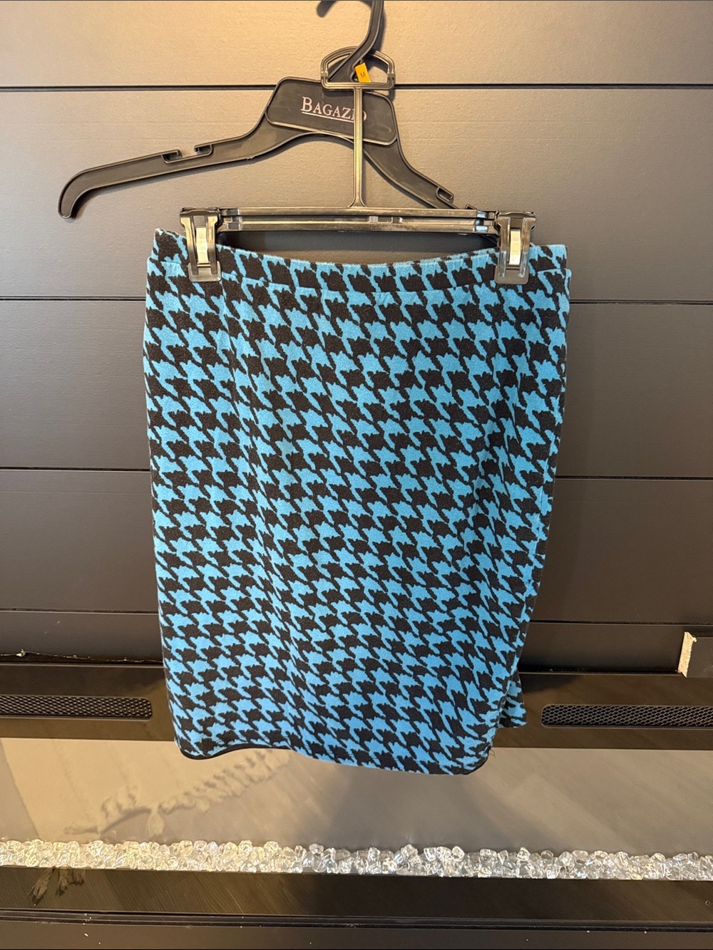 bobeau Blue and Black Houndstooth Pencil Skirt